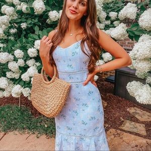 Small, light blue floral midi dress